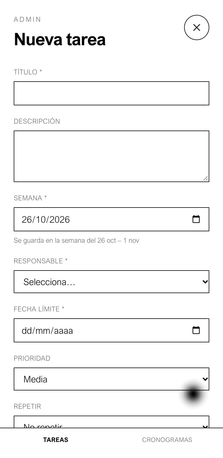 Pantalla de la plataforma: El admin asigna
